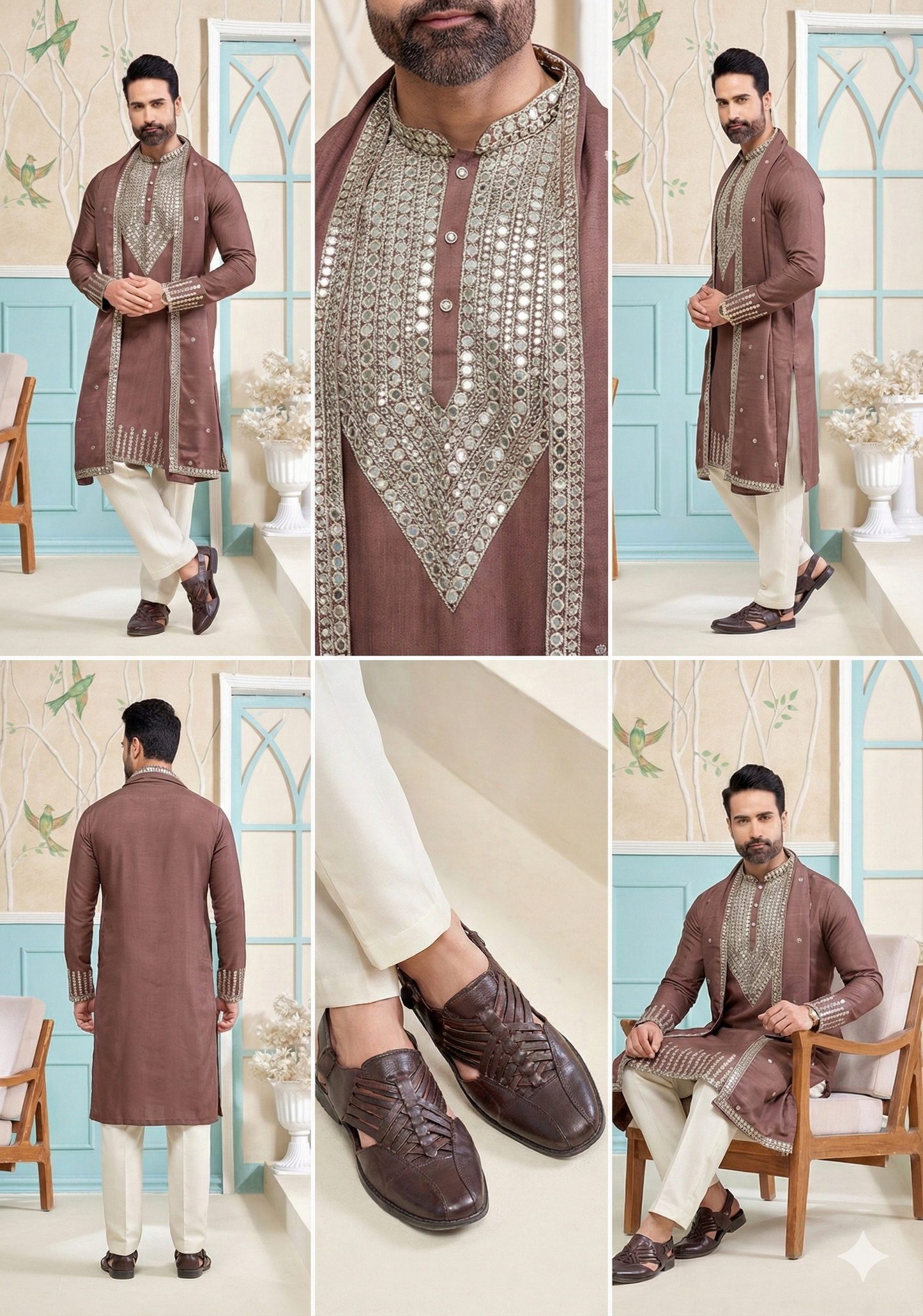 Regal Brown Kurta Set with Silver Work