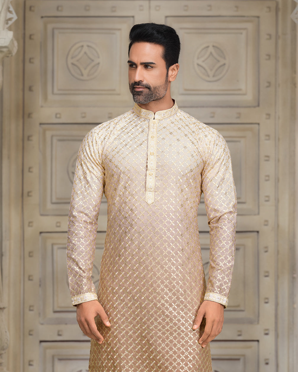 Multi-Color Silk Kurta with Omer Sequence Embroidery