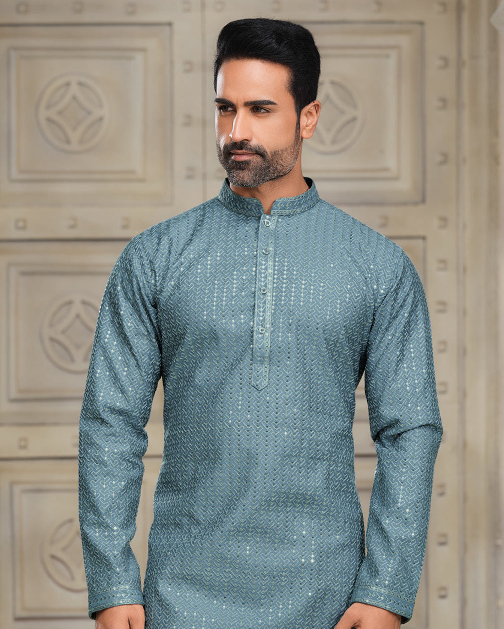 Night Owl Silk Kurta - Embroidered Elegance