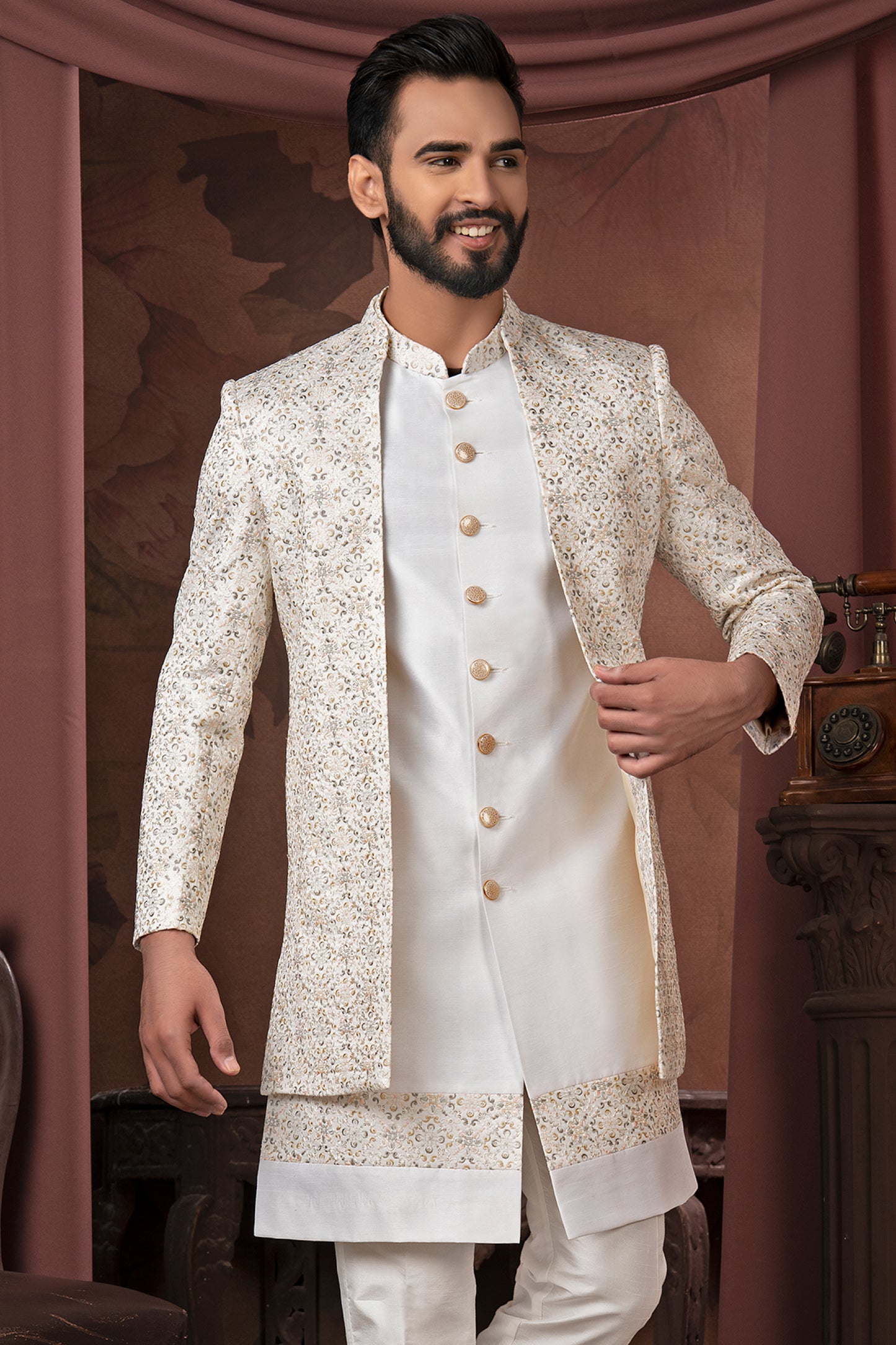 Ivory Open Indo-Western Jacket
