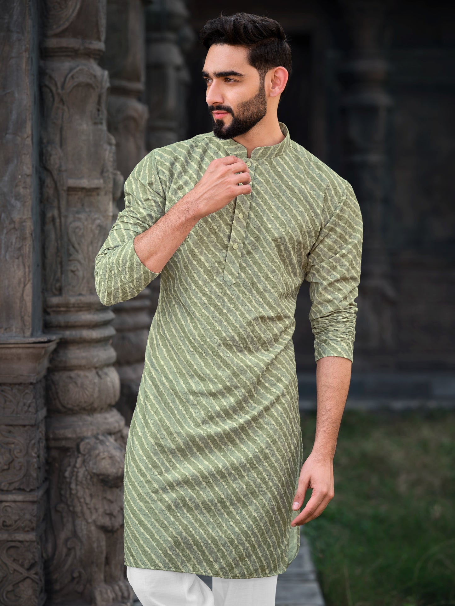 Elegant Sage Green Silk Kurta with Subtle Embroidered Work