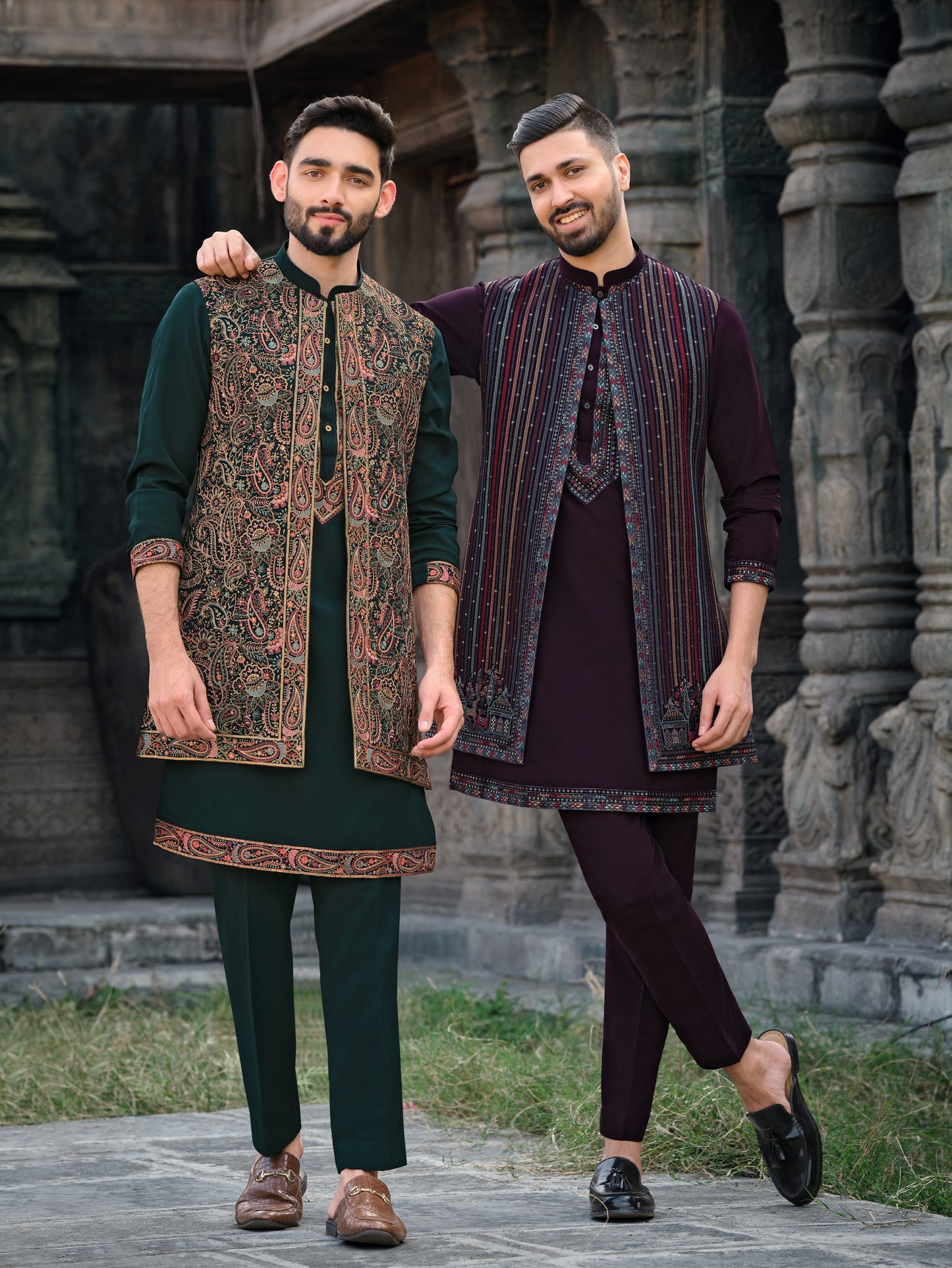 Opulent Dark Green Silk Koti Kurta Set with Exquisite Embroidery
