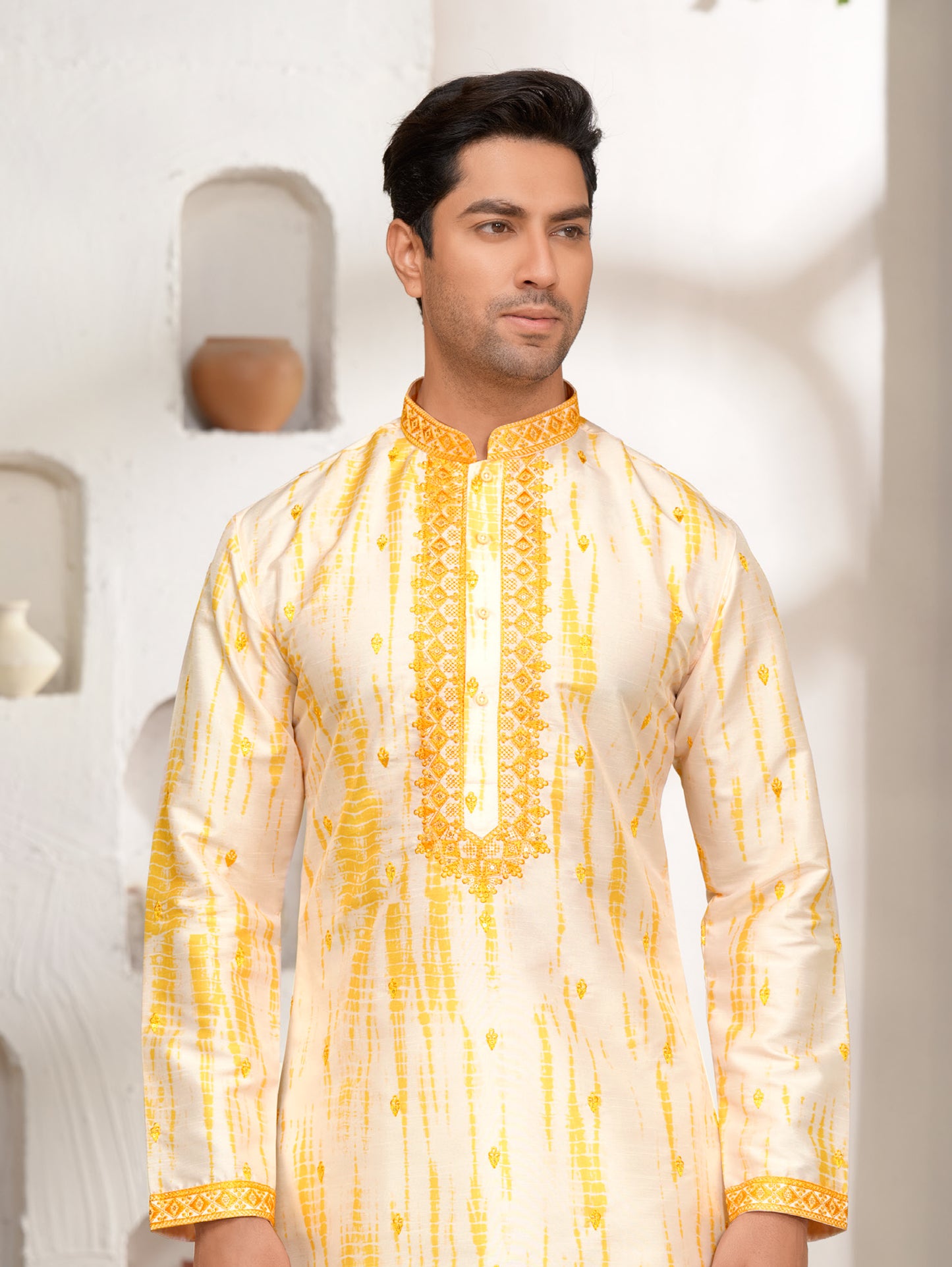 Sunshine Elegance Kurta Set in Yellow & Cream