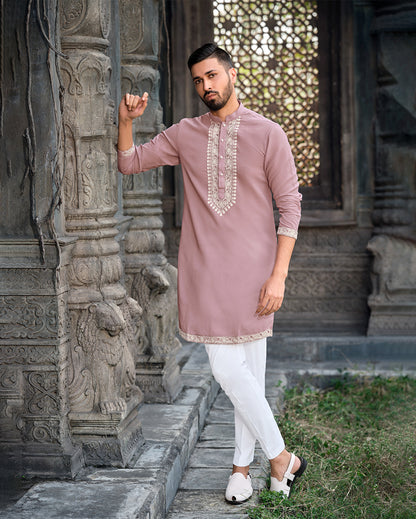 Luxurious Pink Silk Koti Kurta Set with Intricate Embroidery