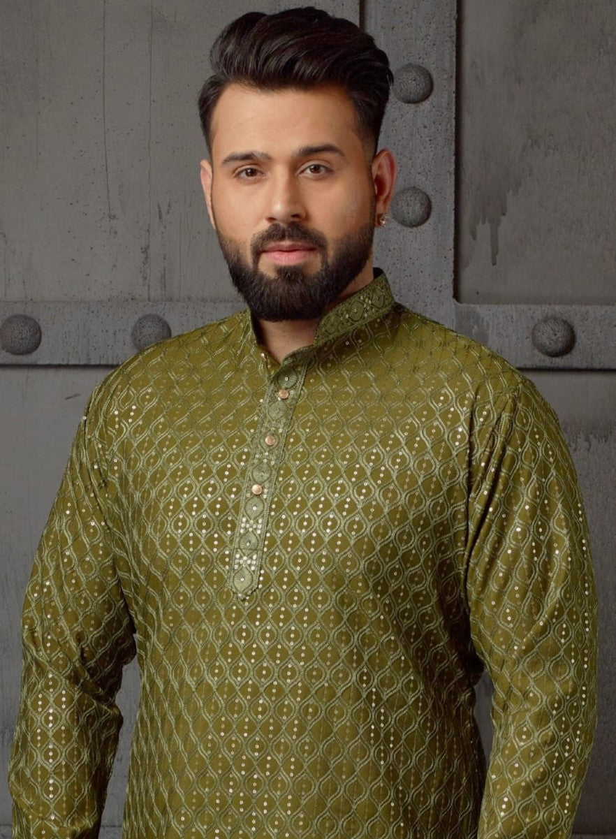 Mehndi Green Kurta with Exquisite Embroidery and Sequins Work