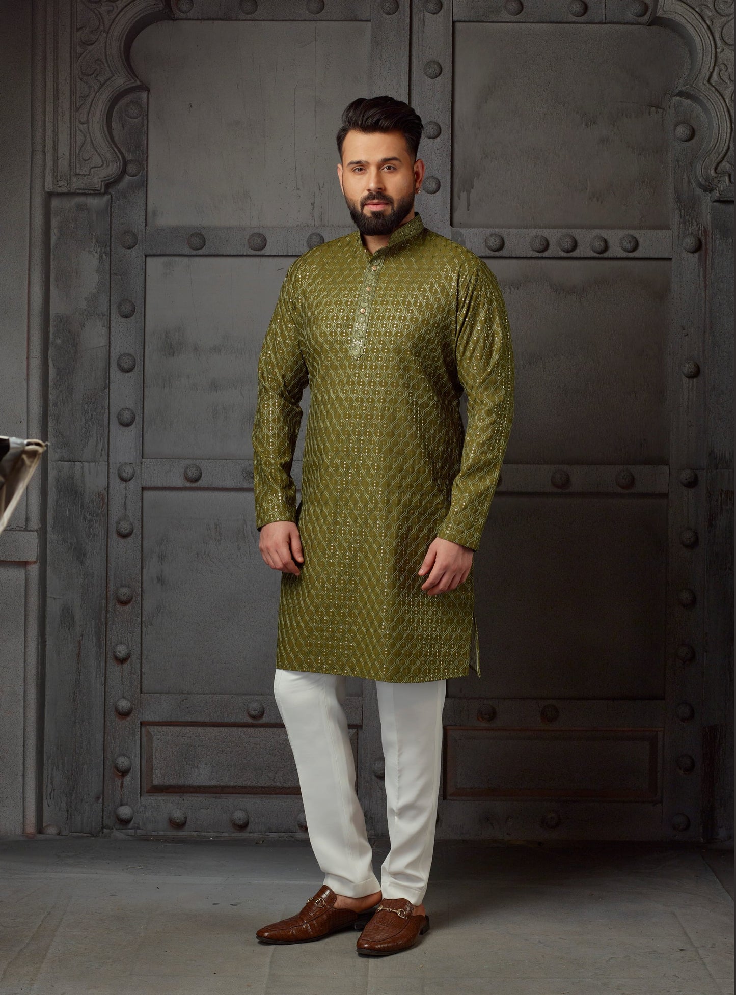 Mehndi Green Kurta with Exquisite Embroidery and Sequins Work