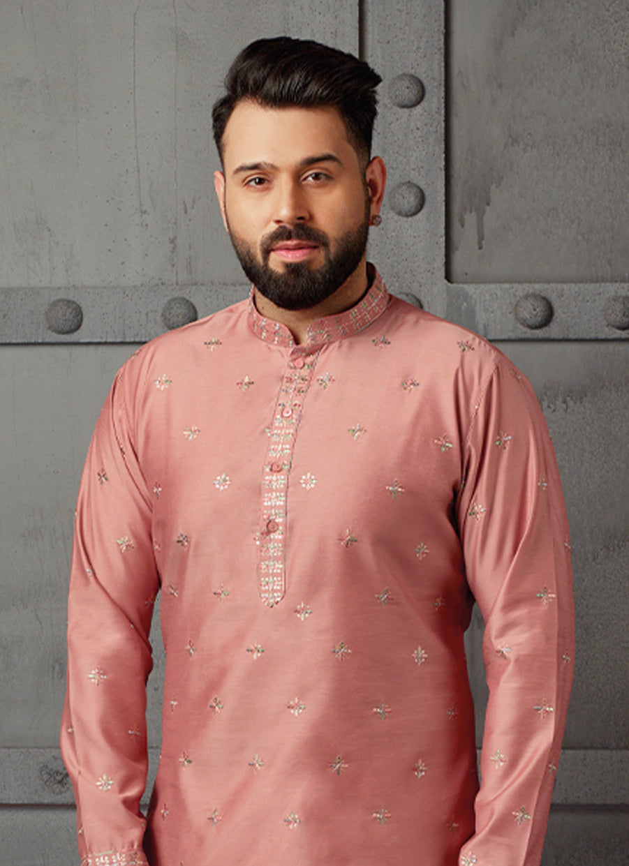 Dark Pitch Silk Kurta with Intricate Embroidered Work