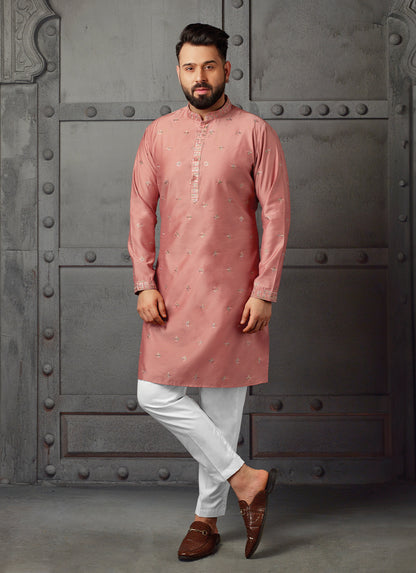 Dark Pitch Silk Kurta with Intricate Embroidered Work