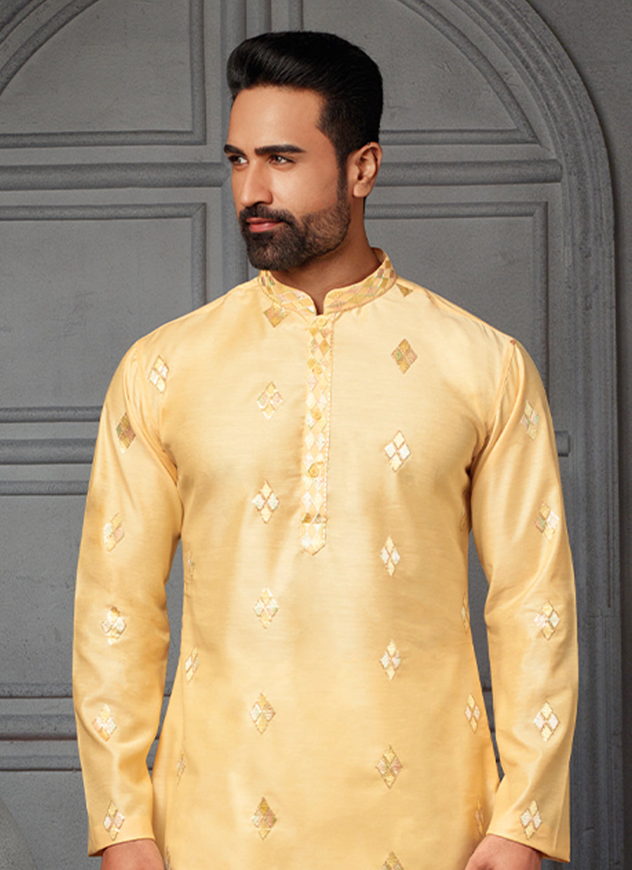 Radiant Yellow Silk Kurta with Intricate Embroidered Work