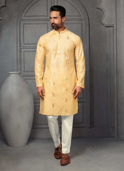 Radiant Yellow Silk Kurta with Intricate Embroidered Work