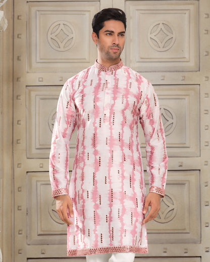 Blush Pink Textured Silk Kurta with Delicate Embroidery