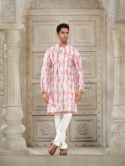 Blush Pink Textured Silk Kurta with Delicate Embroidery
