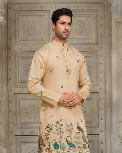 Larb Gai Silk Kurta with Intricate Motifs