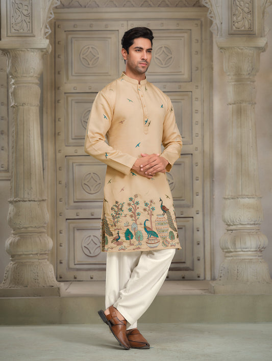 Larb Gai Silk Kurta with Intricate Motifs