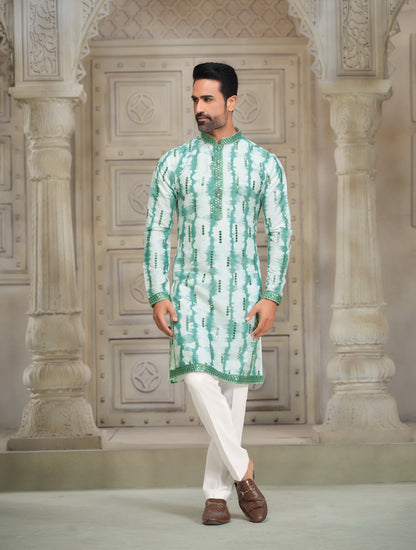 Mintage and Aqua Tint Silk Kurta with Embroidered Detailing