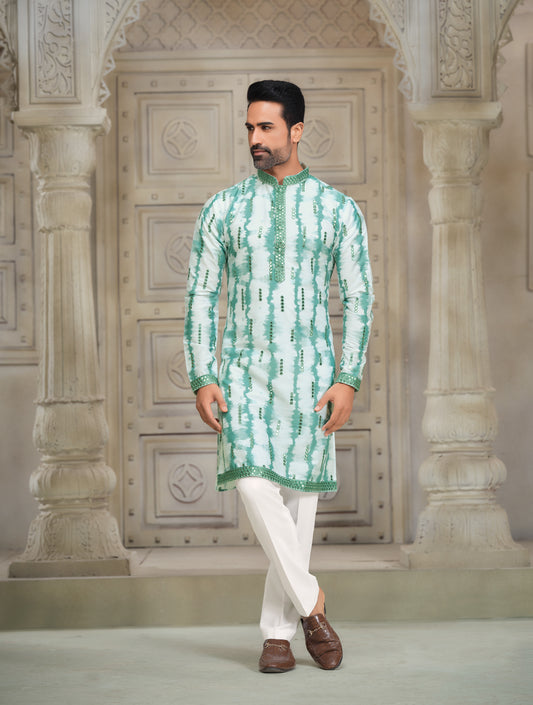 Mintage and Aqua Tint Silk Kurta with Embroidered Detailing