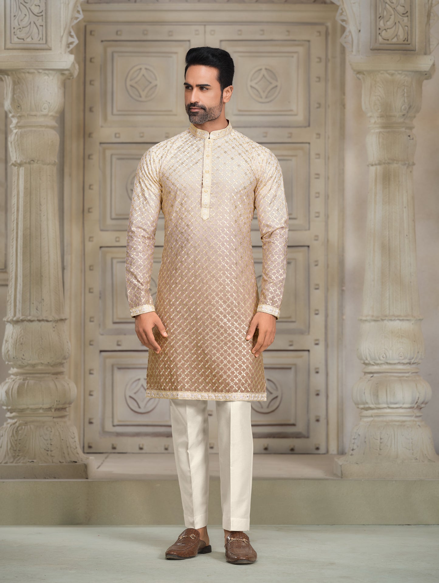 Multi-Color Silk Kurta with Omer Sequence Embroidery