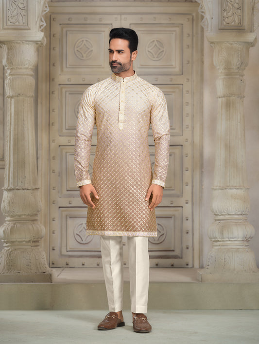 Multi-Color Silk Kurta with Omer Sequence Embroidery
