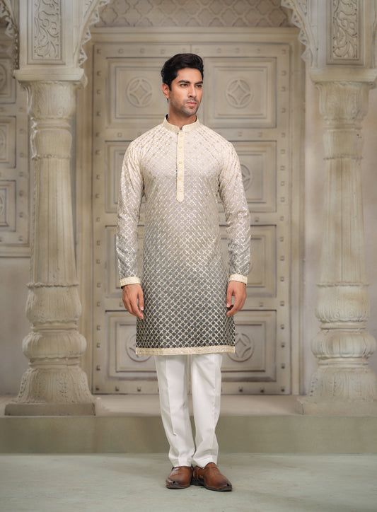 Opulence in Multicolor - Silk Kurta with Omeroi Sequence Embroidery