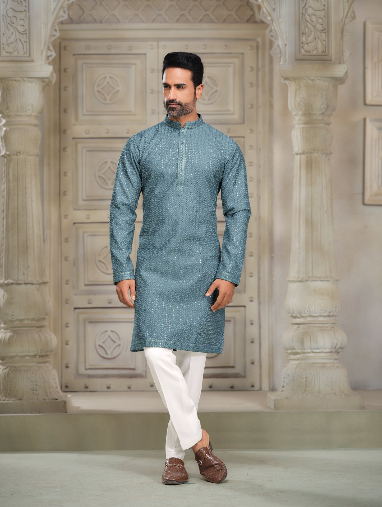 Night Owl Silk Kurta - Embroidered Elegance