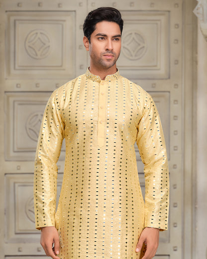 Solar Wind Silk Kurta - Embroidered & Mirror Work
