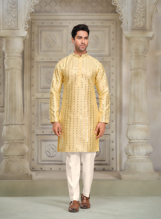 Solar Wind Silk Kurta - Embroidered & Mirror Work