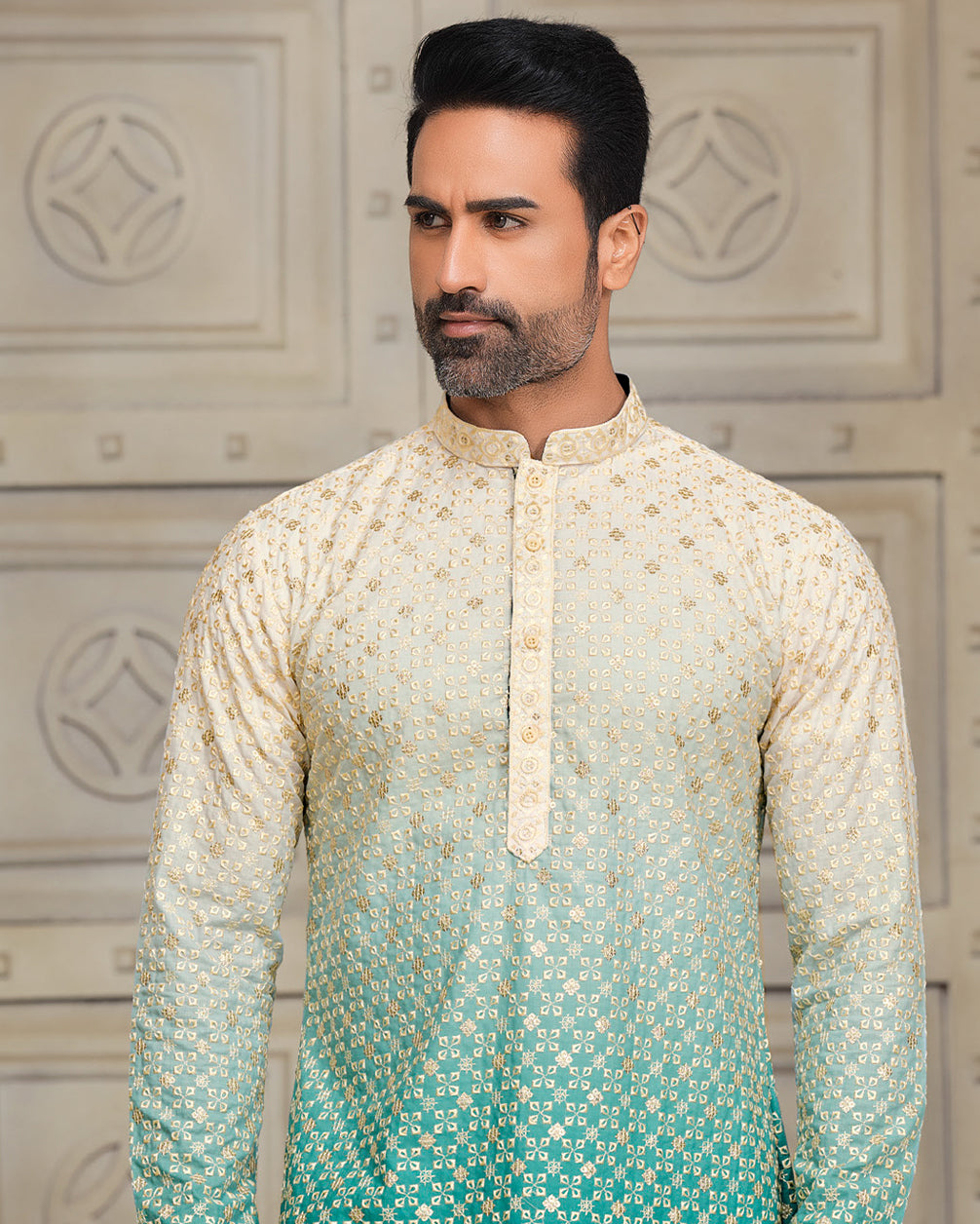 Opulence in Multicolor - Silk Kurta with Omeroi Sequence Embroidery