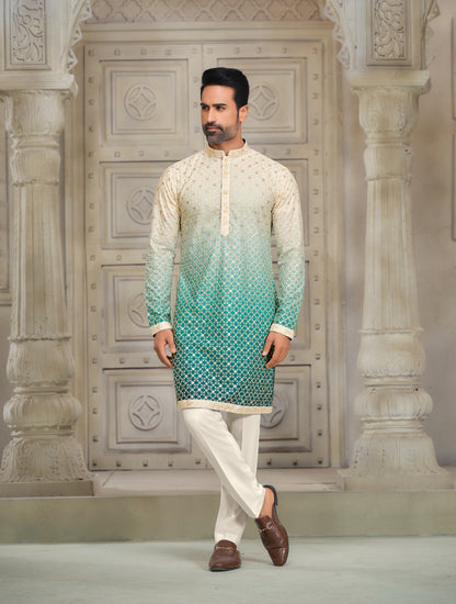 Opulence in Multicolor - Silk Kurta with Omeroi Sequence Embroidery