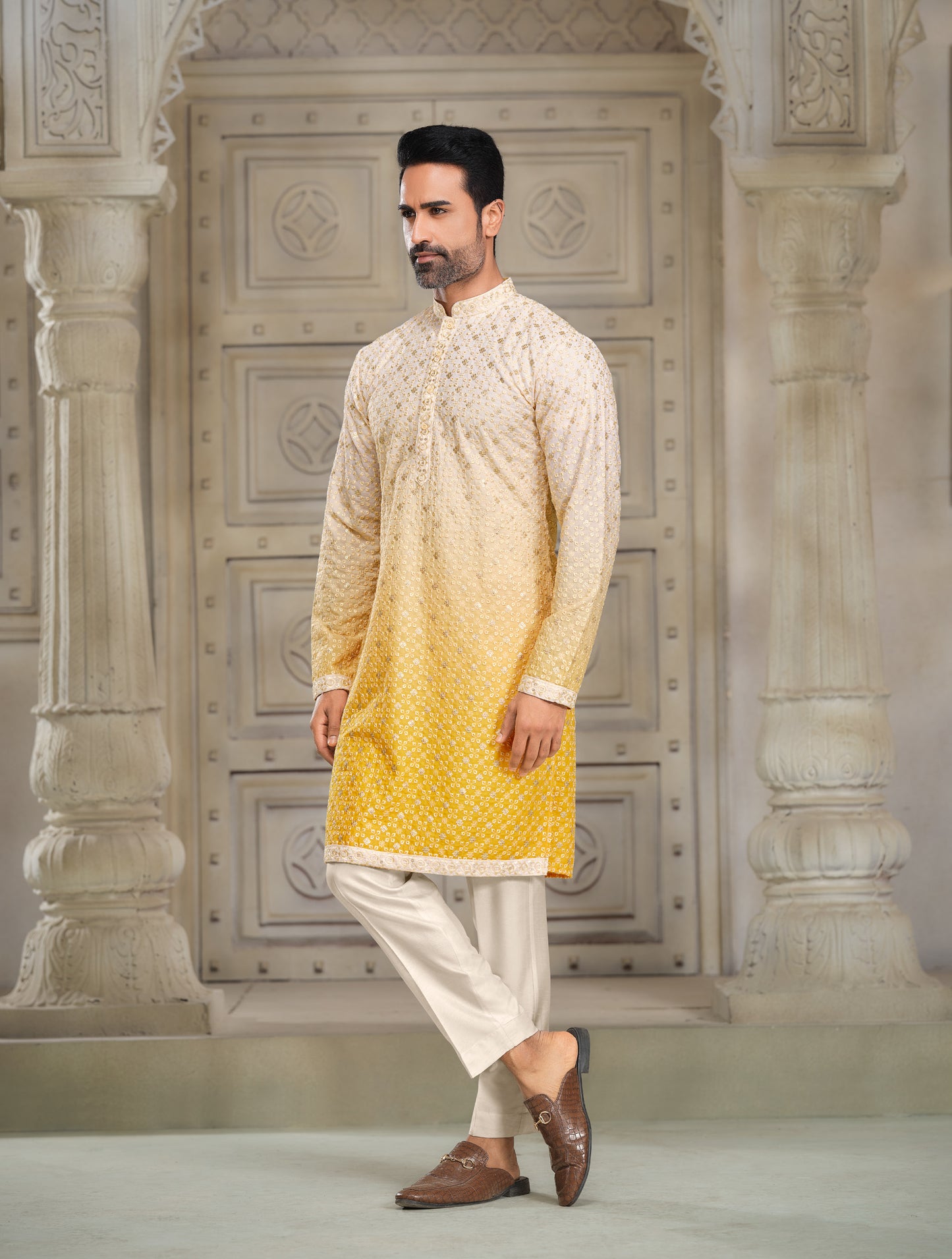 Opulence in Multicolor - Silk Kurta with Omre Sequence Embroidery