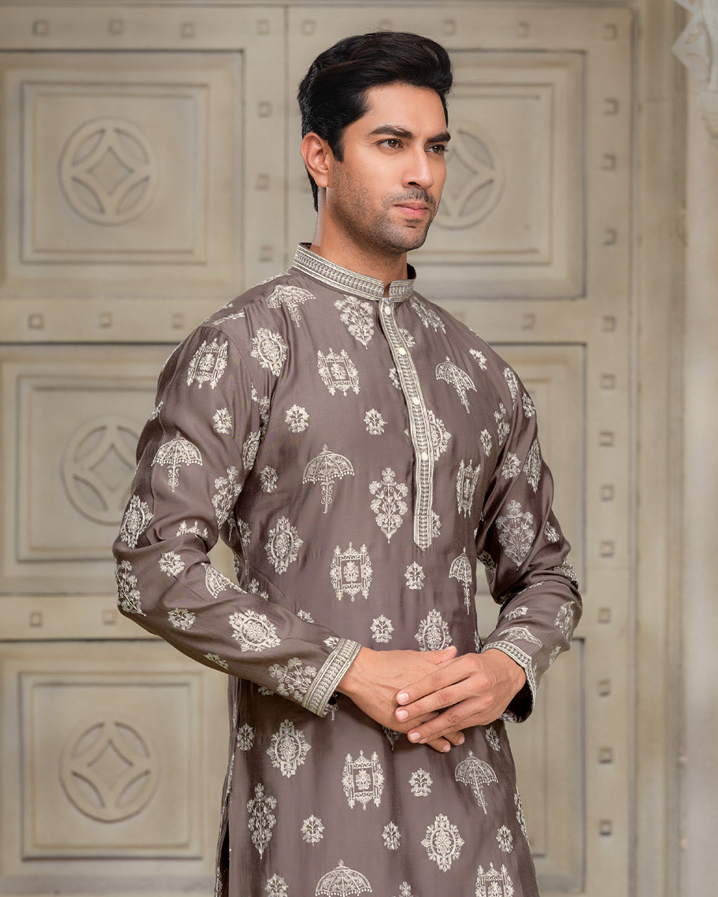 Twilight Mauve Silk Kurta - Embroidered Grace