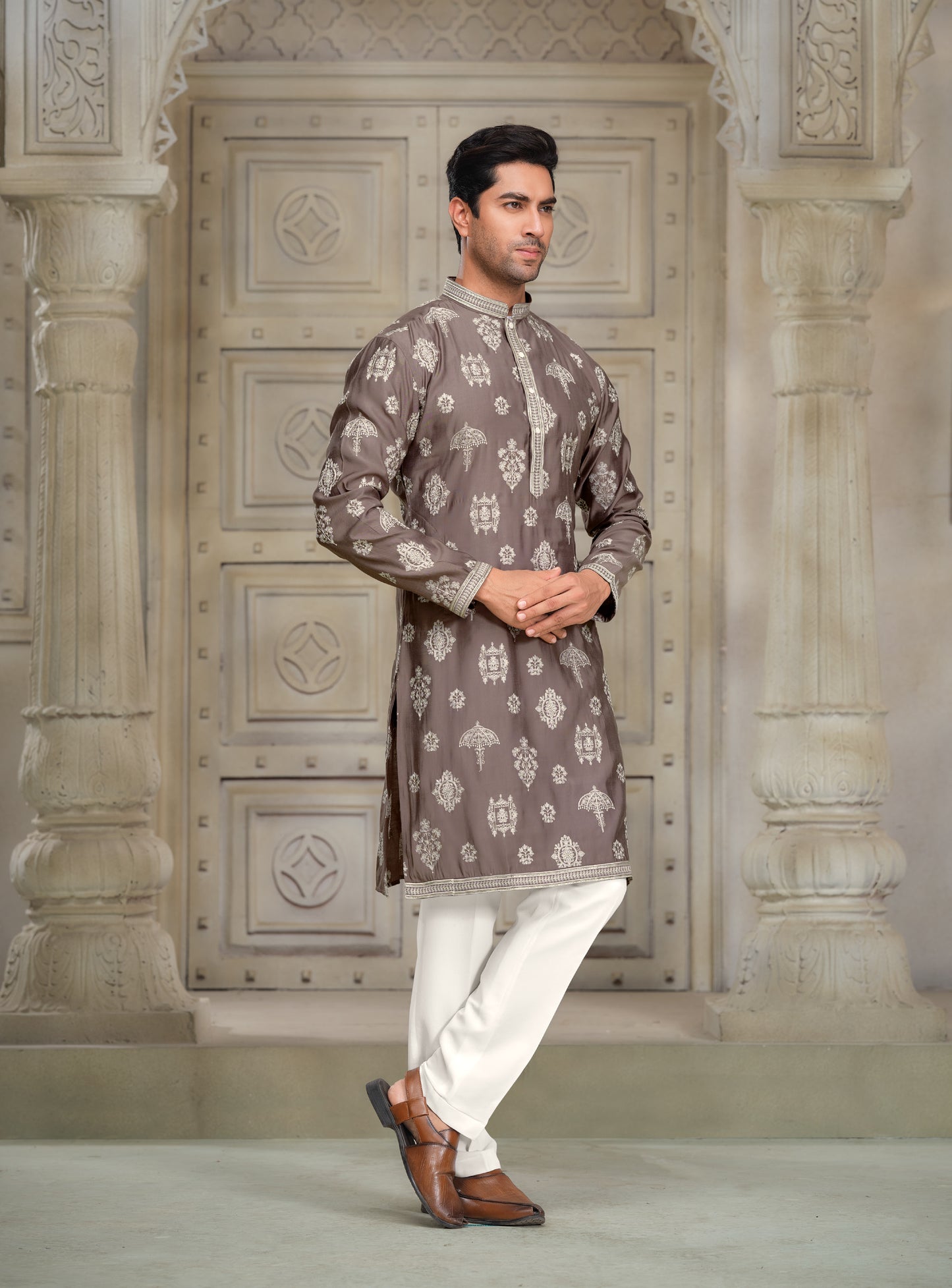 Twilight Mauve Silk Kurta - Embroidered Grace