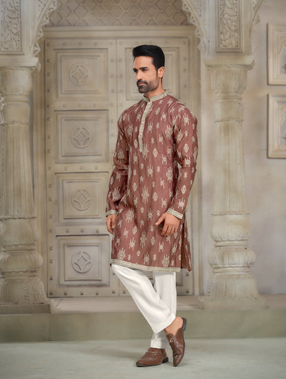 Withered Rose Silk Kurta with Intricate Embroidery