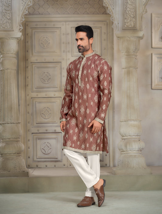 Withered Rose Silk Kurta with Intricate Embroidery