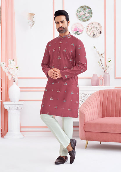 Dusky Rose Dream Embroidered Silk Koti Kurta Set