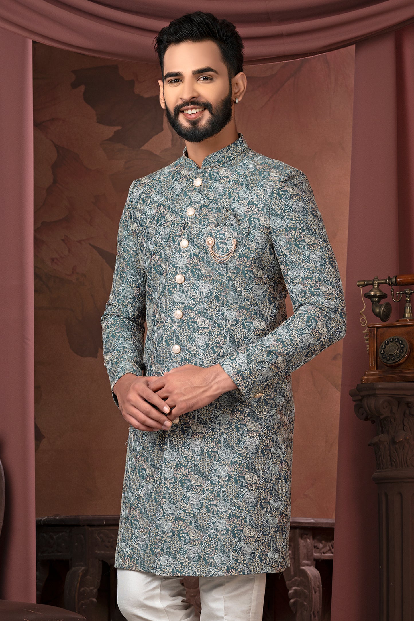 Elegant Blue Floral Indo-Western