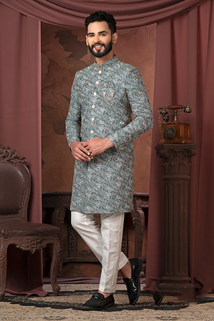 Elegant Blue Floral Indo-Western