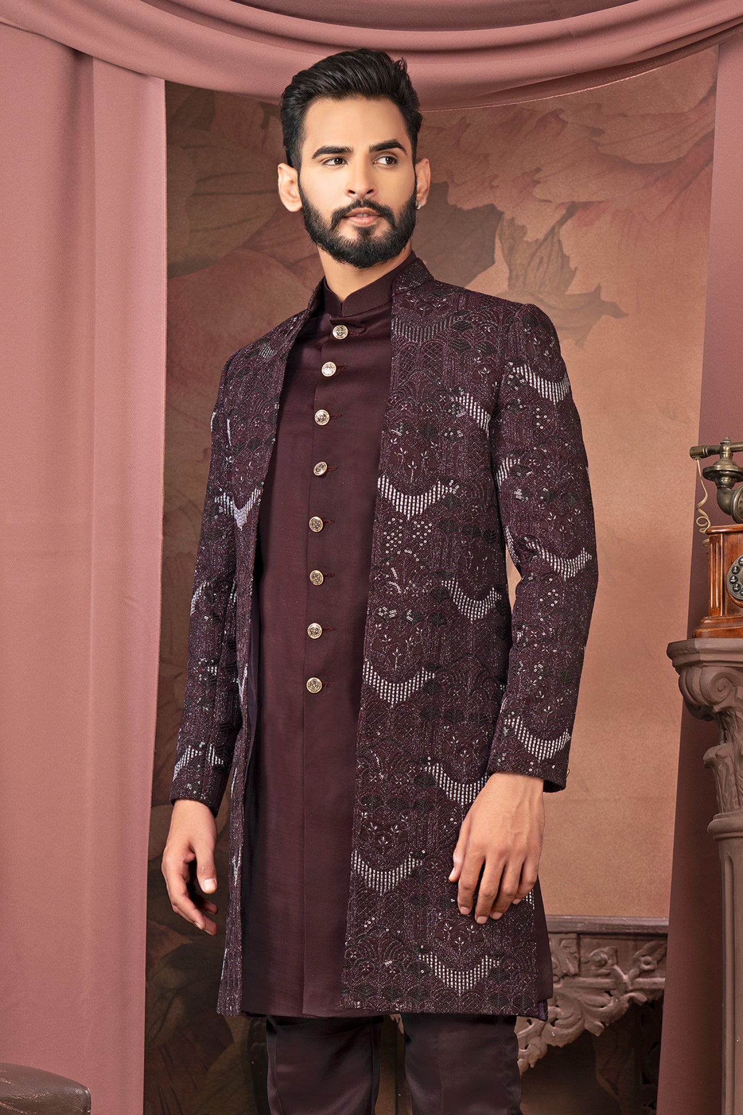 Sophisticated Blue Open Indo-Western with Embroidered Detailing