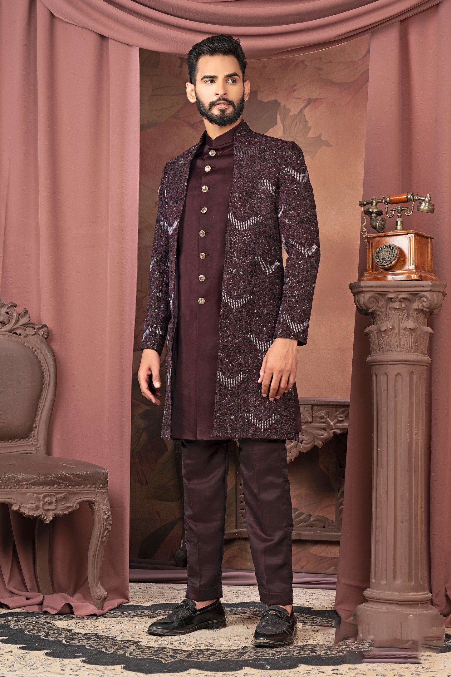 Sophisticated Blue Open Indo-Western with Embroidered Detailing