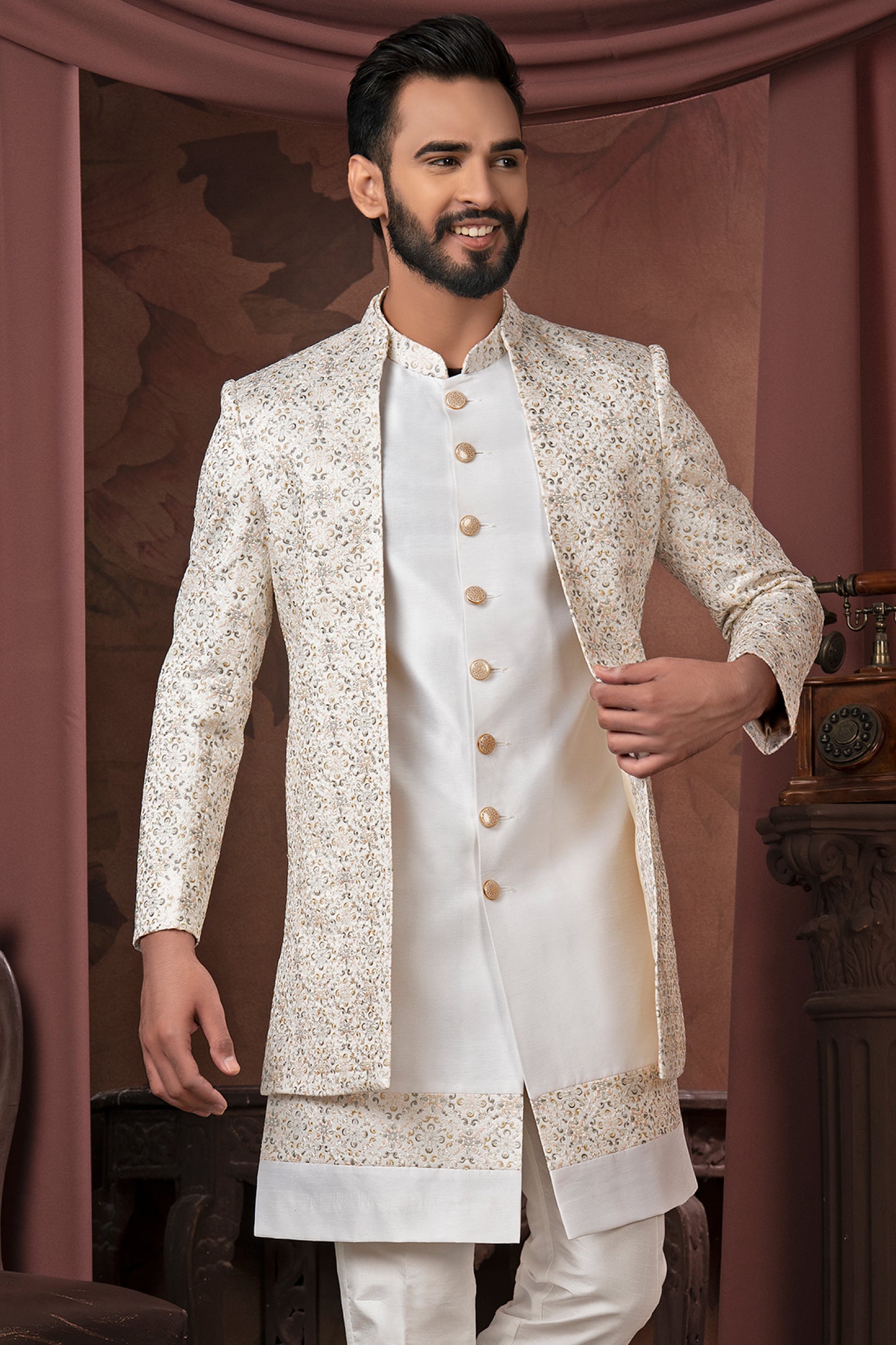 Ivory  Open Indo-Western Jacket