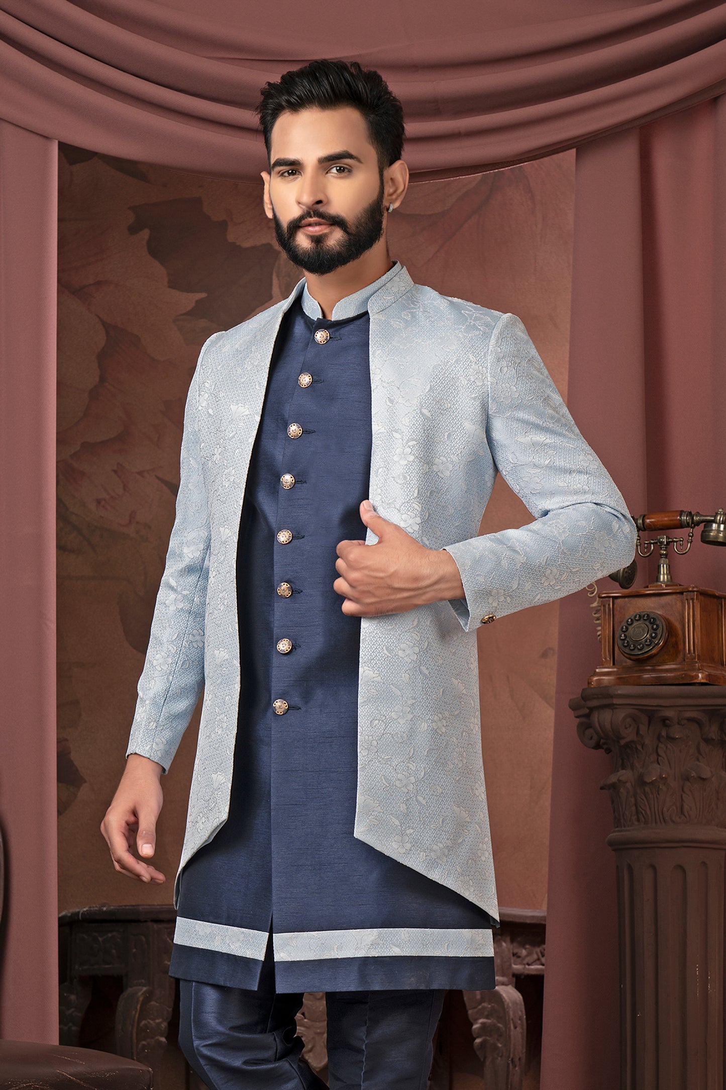 Majestic Crown Blue Indo-Western Jacket