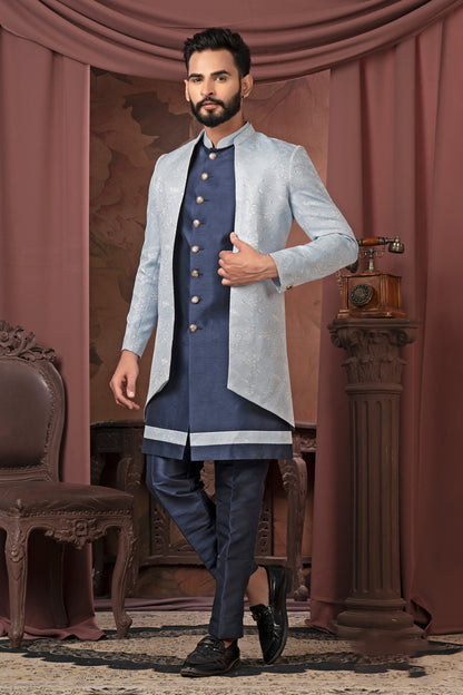 Majestic Crown Blue Indo-Western Jacket