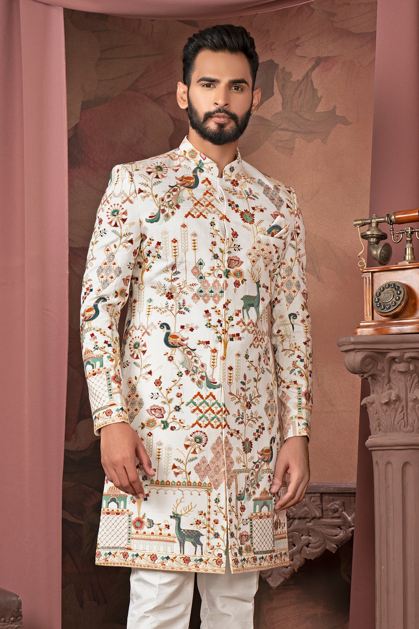Ivory Regal Embroidered Indo-Western Sherwani