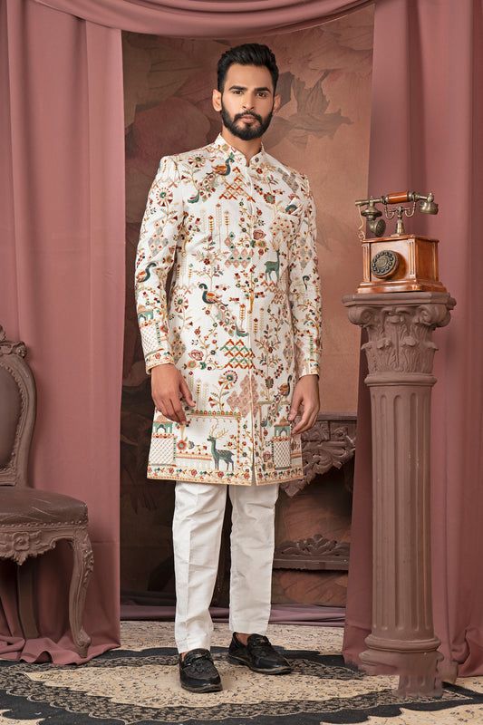 Ivory Regal Embroidered Indo-Western Sherwani