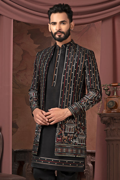 Black Embroidered Indo-Western Kurta Set