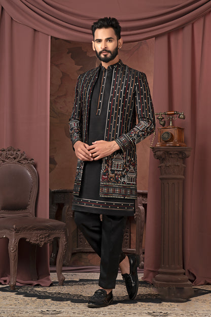 Black Embroidered Indo-Western Kurta Set