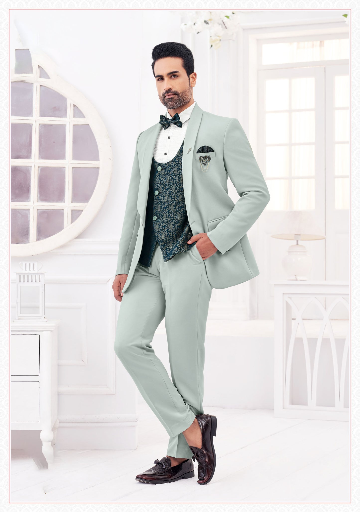 Sky Grey Three-Piece Suit Set - Modern Elegance in Silk