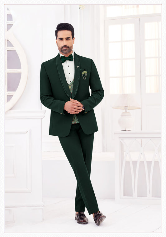 Guerrilla Forest Three-Piece Suit Set - Refined Elegance in Deep Green