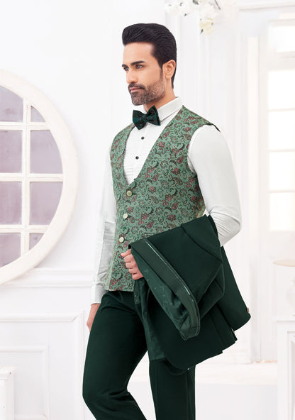 Guerrilla Forest Three-Piece Suit Set - Refined Elegance in Deep Green