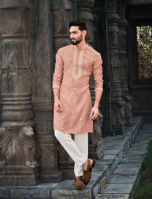 Rich Pitch Silk Kurta with Intricate Embroidery