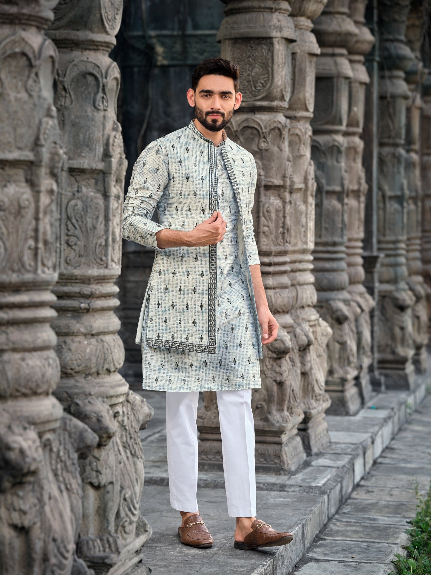 Sky Blue Silk Koti Kurta Set with Exquisite Embroidered Work